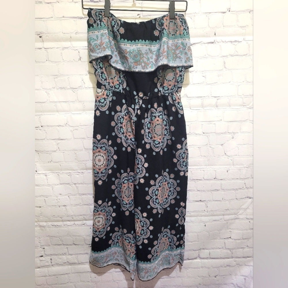 Crystal Doll Strapless Floral Jumpsuit Size Small